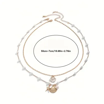 Beach Starfish Necklace] 2pcs Beach Metal Starfish Necklace