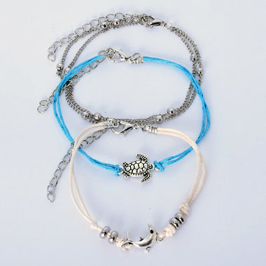Turtle and Dolphin Design Anklet Set