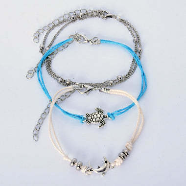 Turtle and Dolphin Design Anklet Set