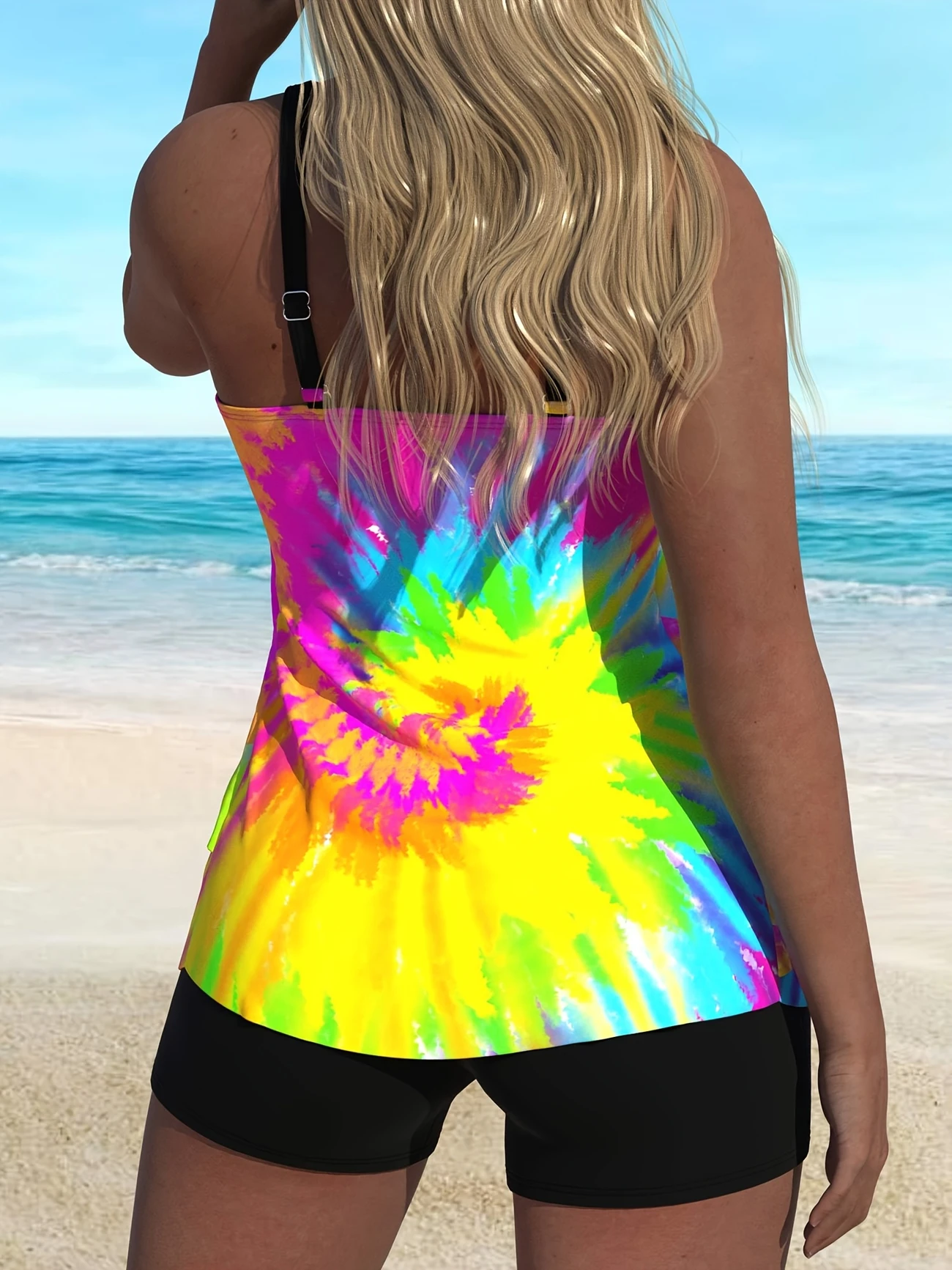  Layered Hem Ombre Tied Tankini Set 