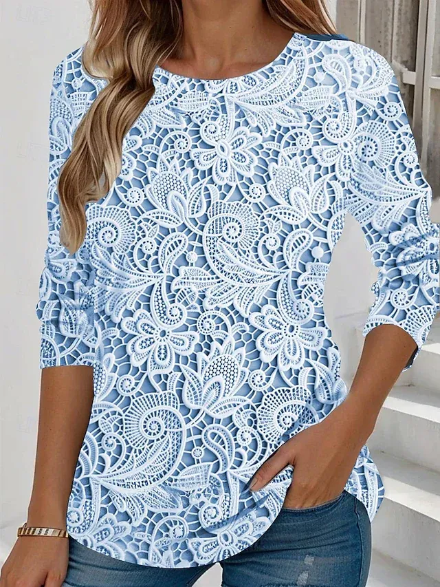 Floral Three Quarter Sleeve Shirt