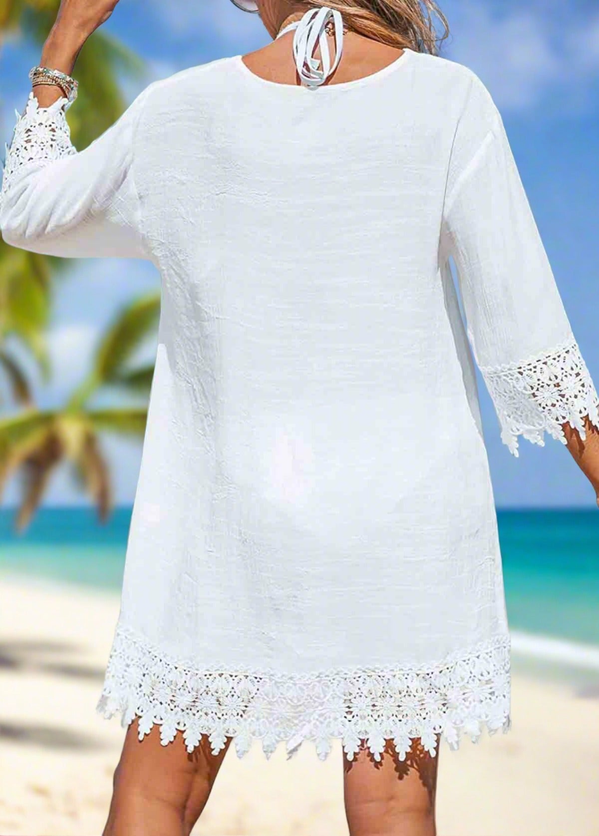 Solid Color Lace Patchwork Cover Up