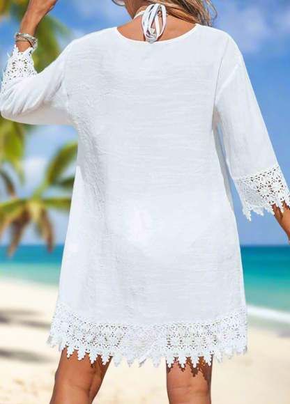 Solid Color Lace Patchwork Cover Up