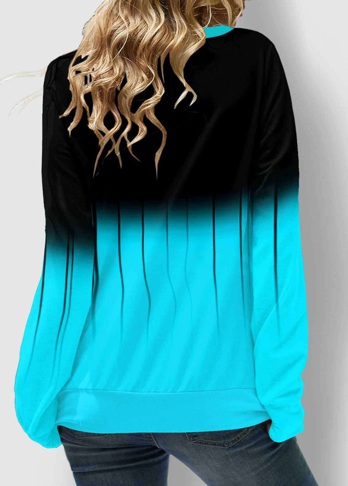 Ombre Lace‑Up V Neck Long Sleeve Top With Pockets