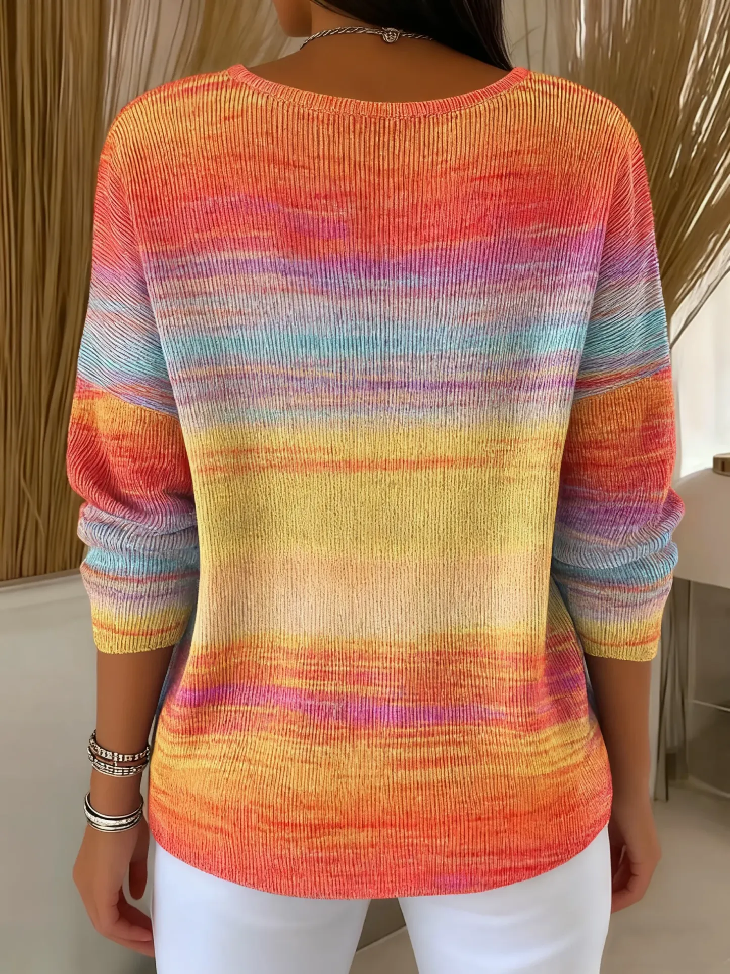 Colorful Gradient Print Long Sleeve Comfy Casual Sweater