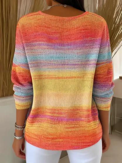 Colorful Gradient Print Long Sleeve Comfy Casual Sweater