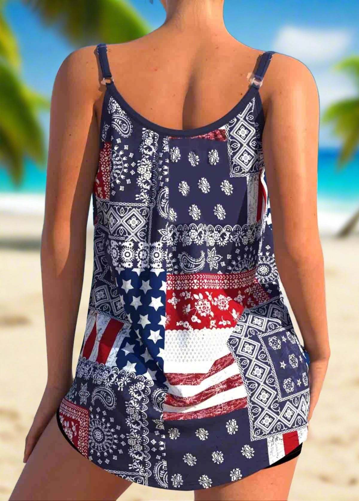 Bowknot American Flag Print Tankini Set