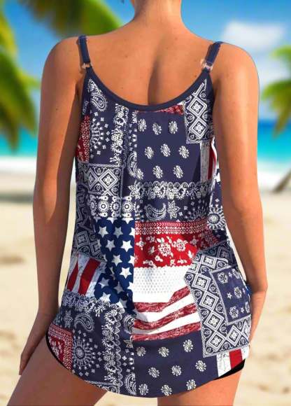 Bowknot American Flag Print Tankini Set