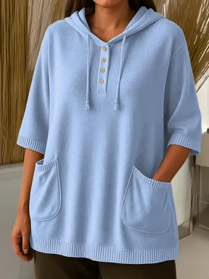 Medium Sleeves Knitting  Hoodie