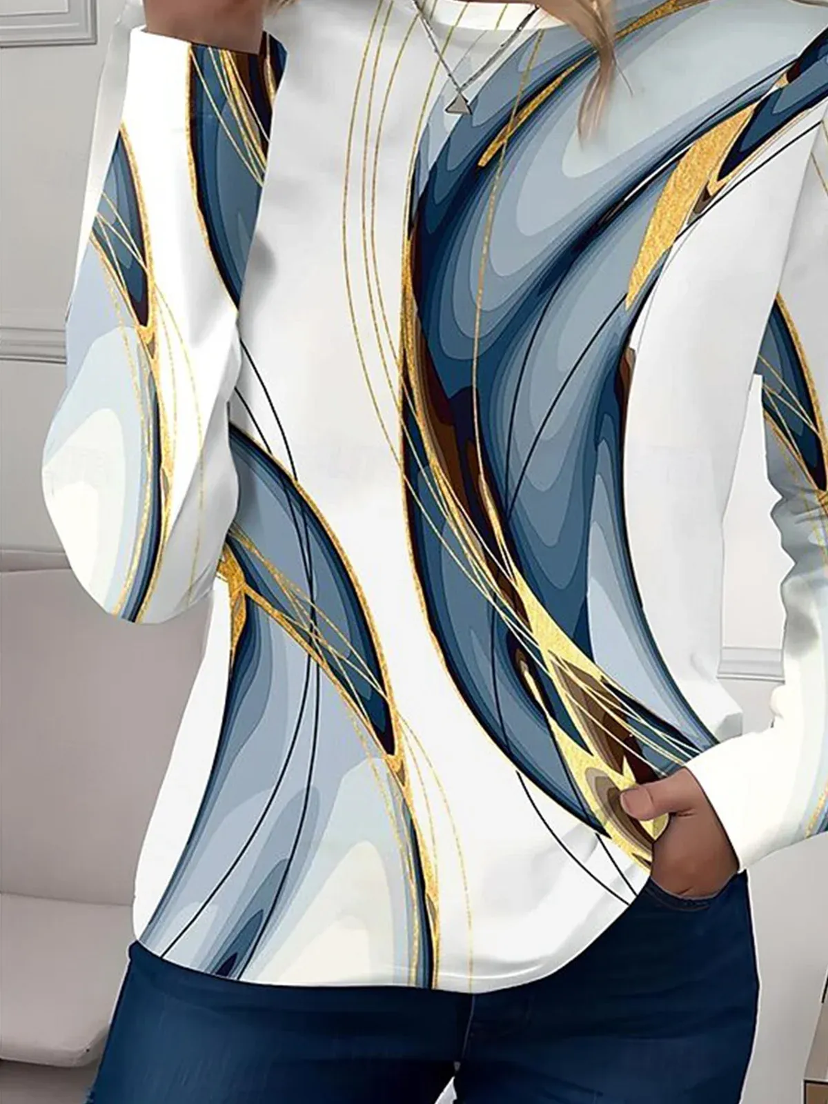 Casual Color Block Crew Neck Long Sleeve T-shirt