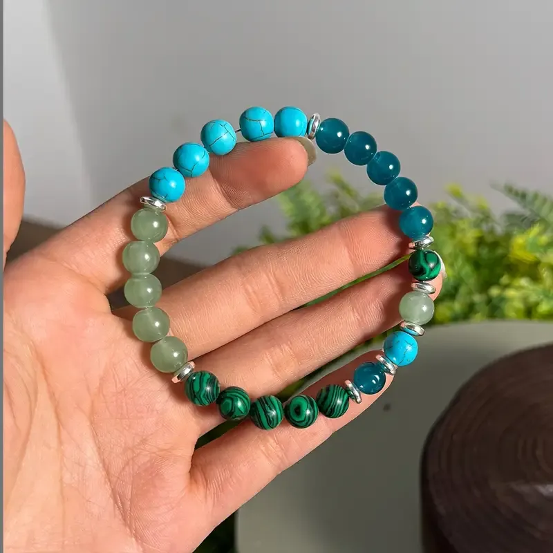 nxiety Relief Bracelet With 8mm Malachite & Blue Turquoise Beads