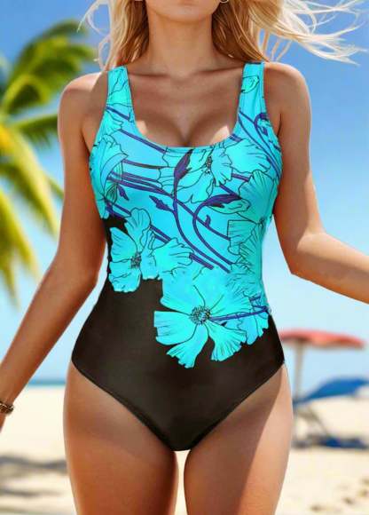 Floral Print Scoop Nack Backless One-piece Swimsuit