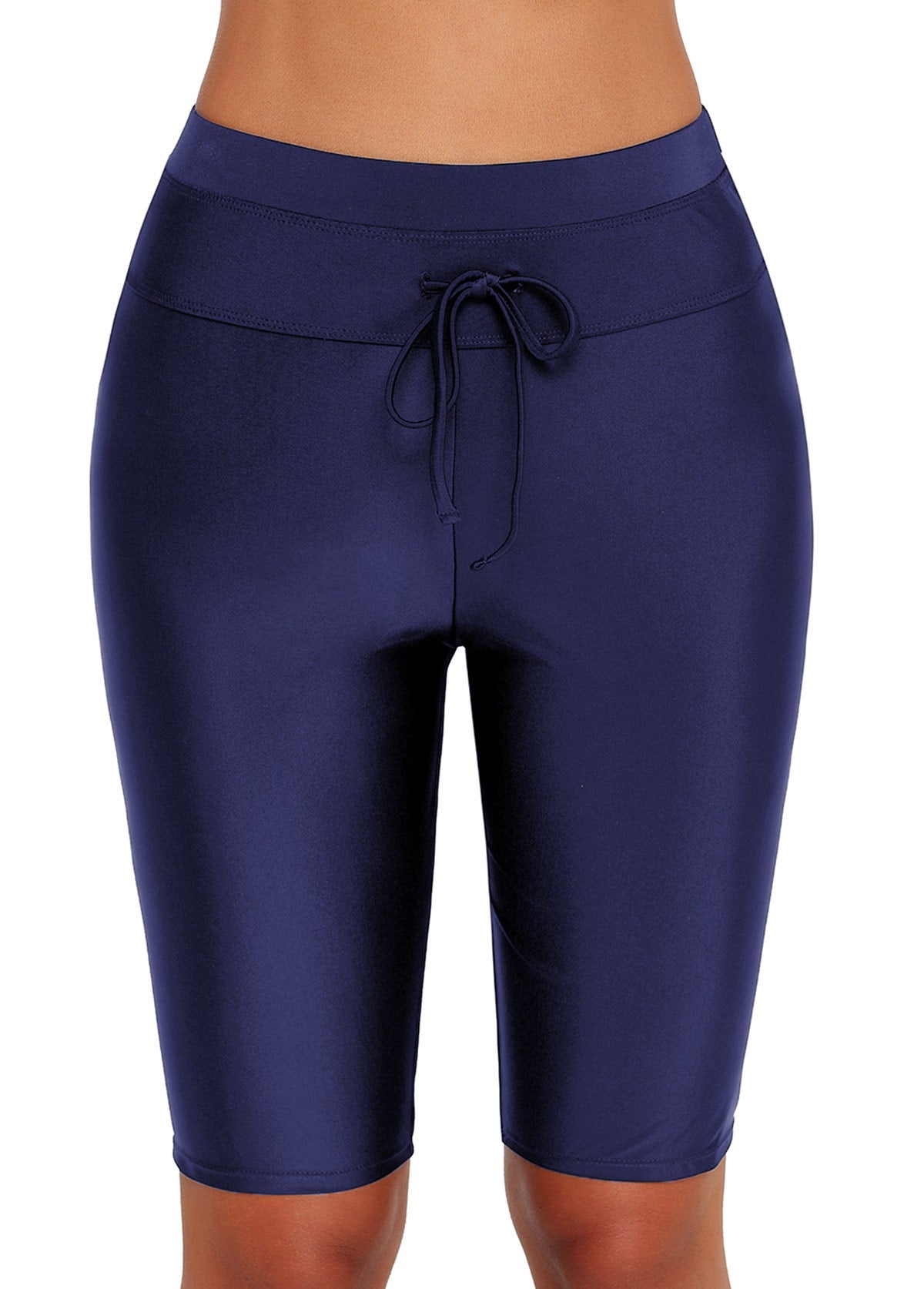 Solid Drawstring Knee‑Length Swim Shorts