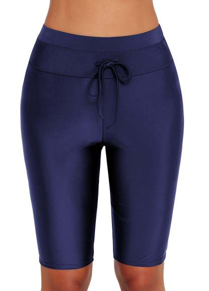 Solid Drawstring Knee‑Length Swim Shorts
