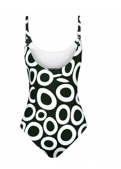 Black & White Geometric Ring Print One-Piece Swimsuit