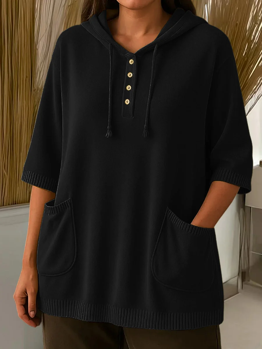 Medium Sleeves Knitting  Hoodie