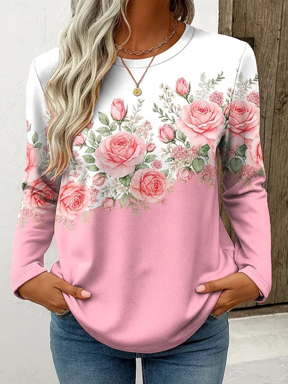  Crew Neck Printed Casual  Graphic Tee Top
