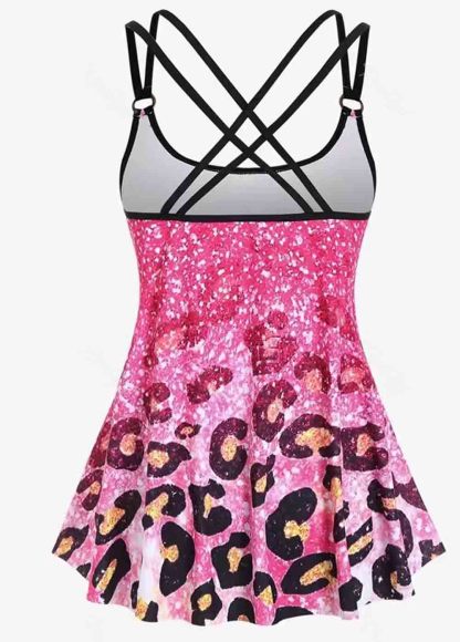 Tie Dye Leopard Print Crisscross Back Ruffle  One Piece Swimsuit 