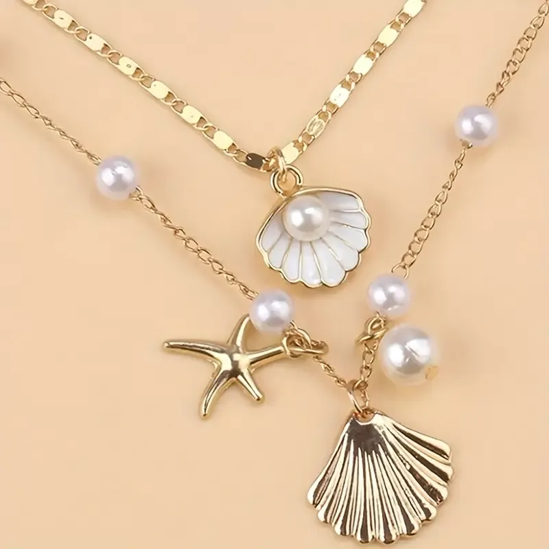Beach Starfish Necklace] 2pcs Beach Metal Starfish Necklace