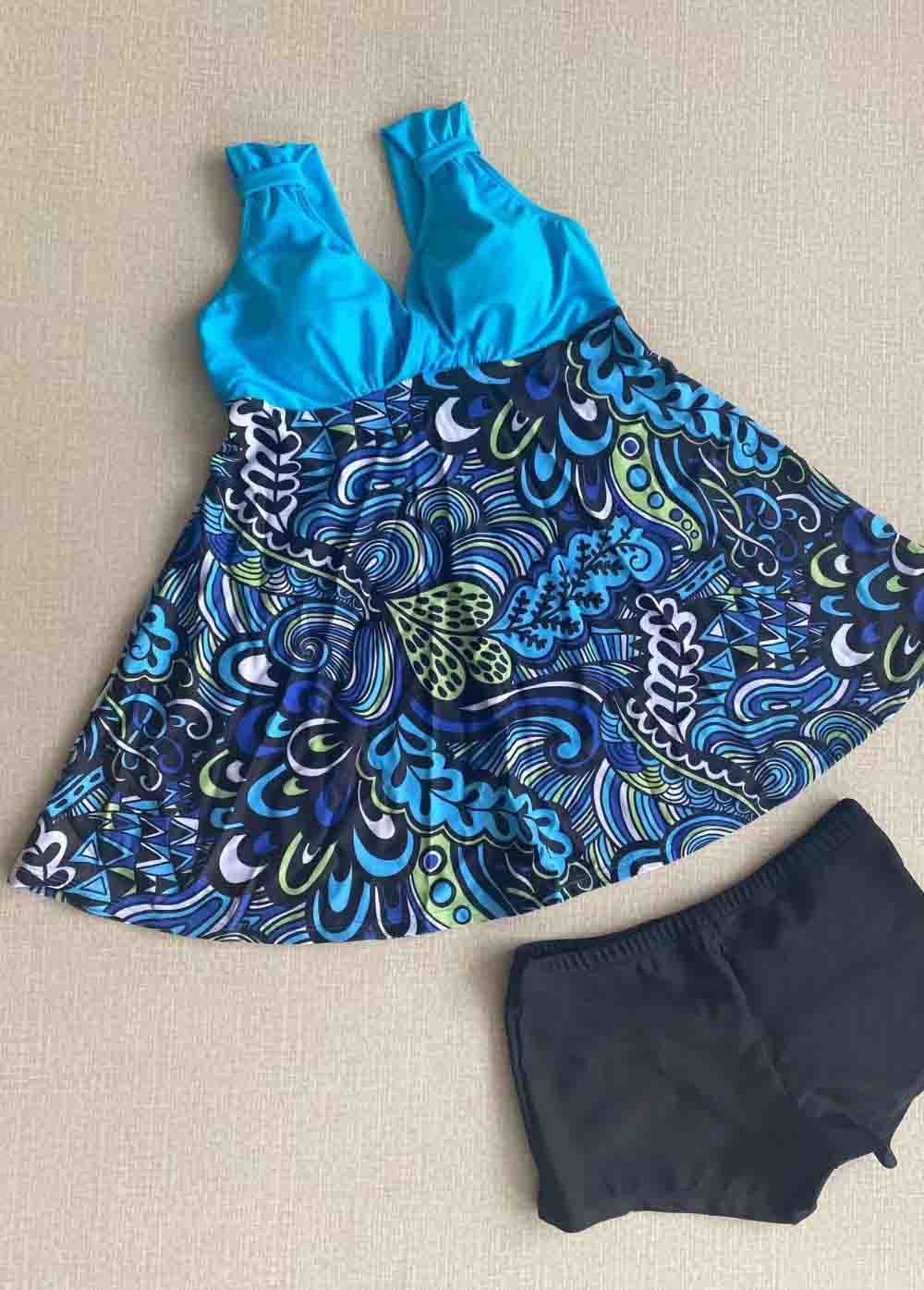 Paisley Print Wide Strap Swimdress and Shorts