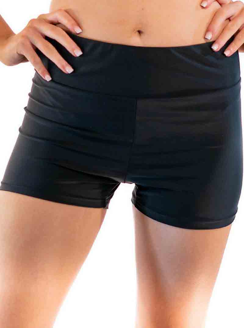 Solid Black High Waist Swim Boyshort