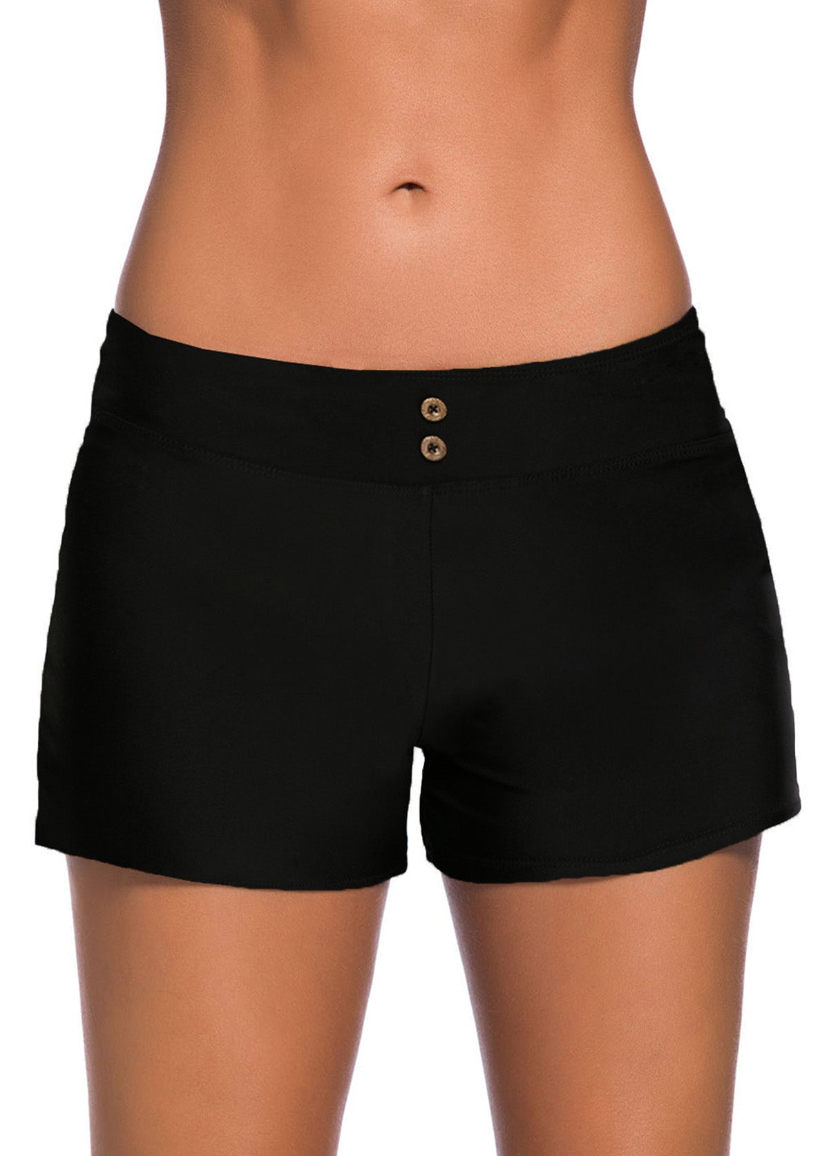 Black Button Detail Swim Shorts