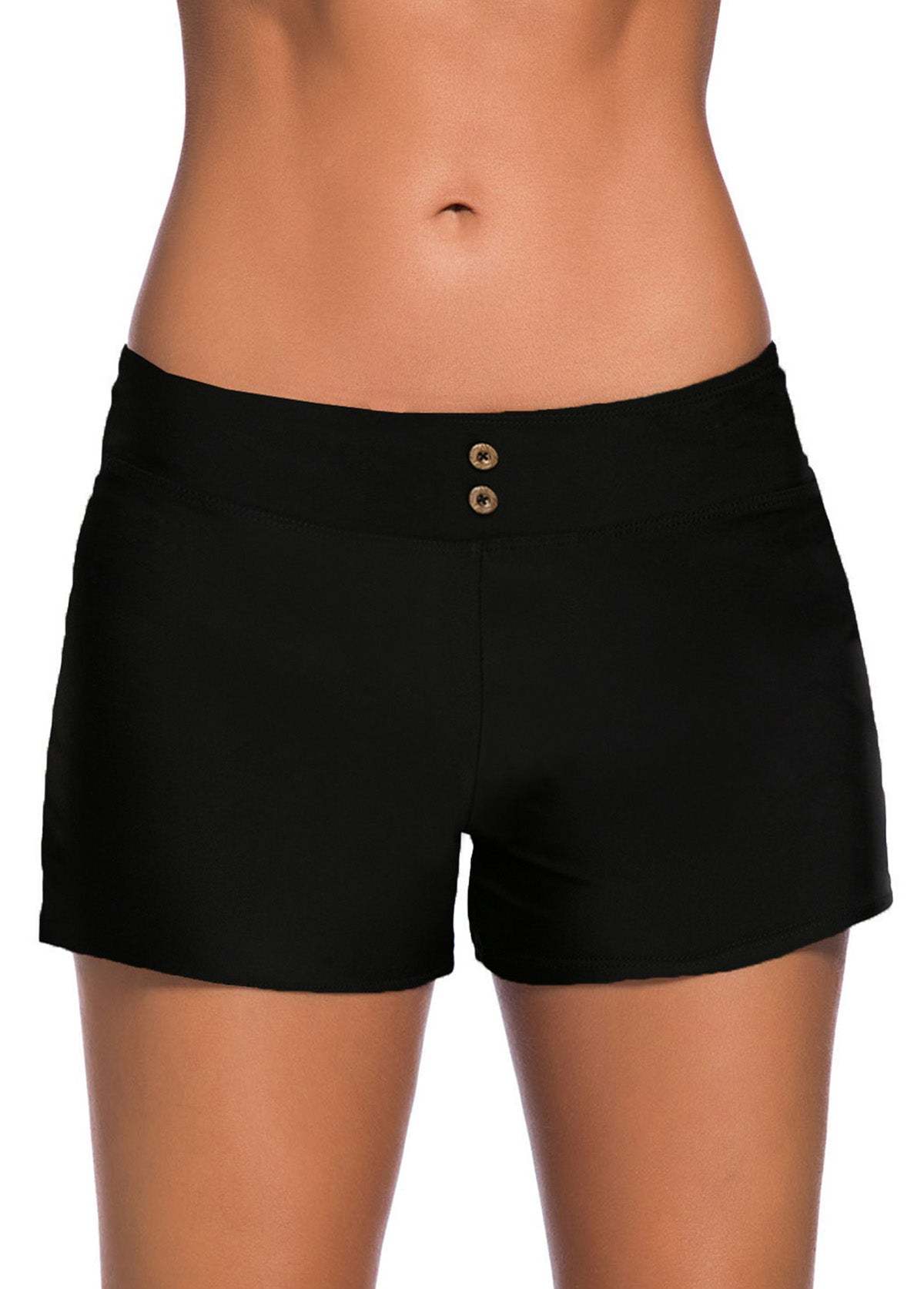 Black Button Detail Swim Shorts