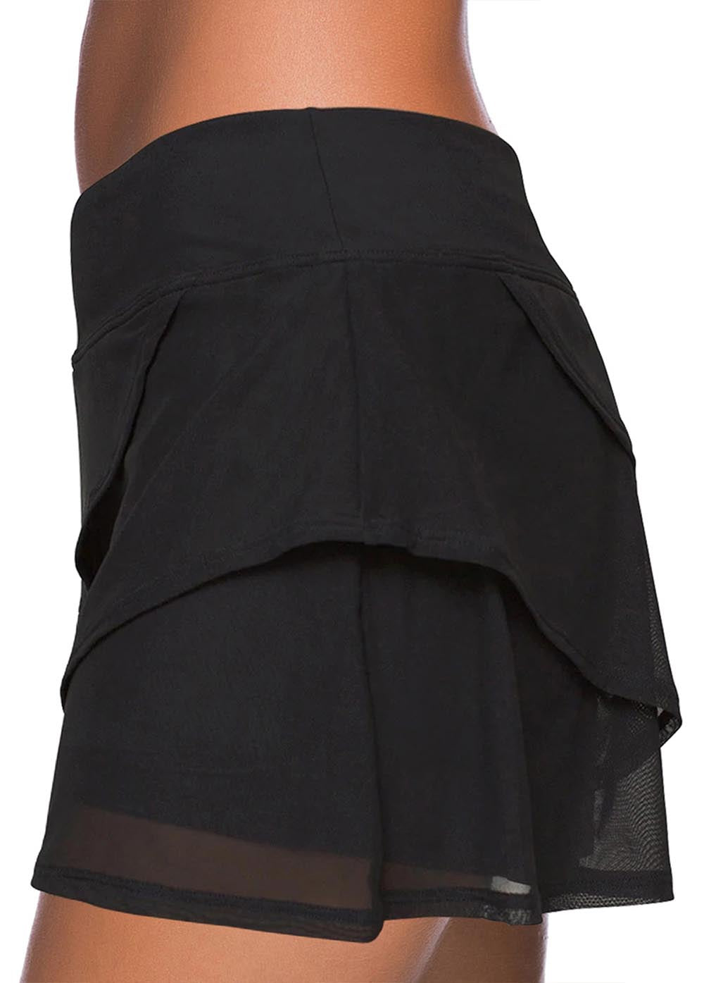 Black Layered Mesh Swim Skirt Bottom