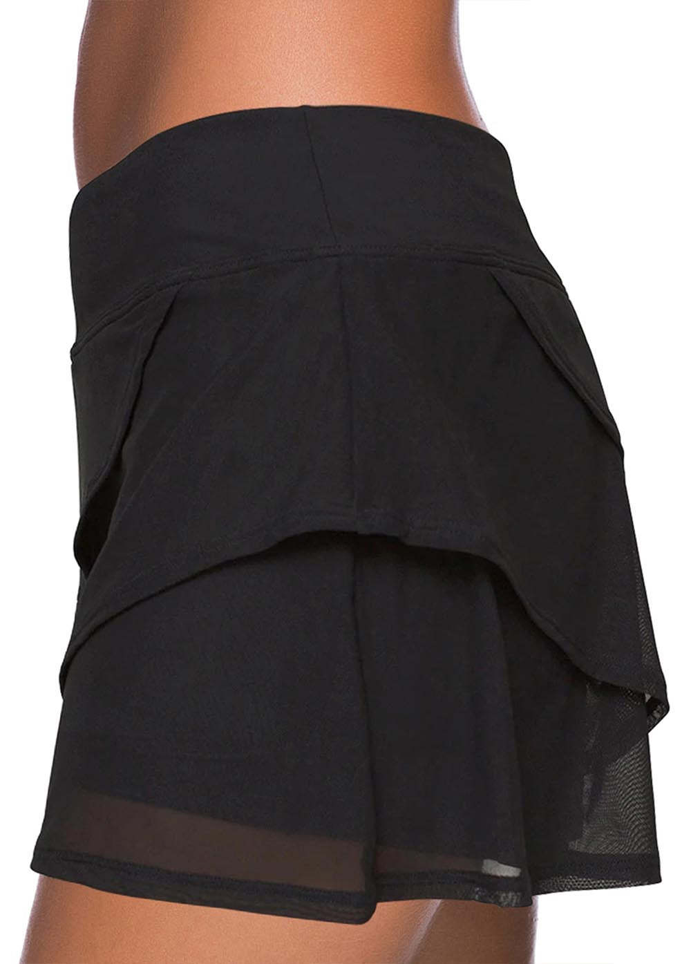 Black Layered Mesh Swim Skirt Bottom