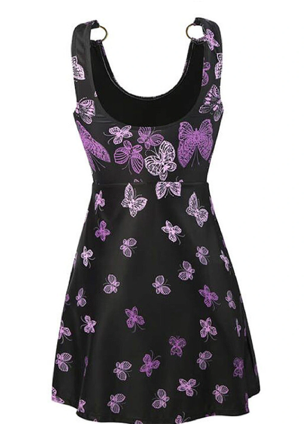 Elegant Black Butterfly Print One-Piece Swimdress 