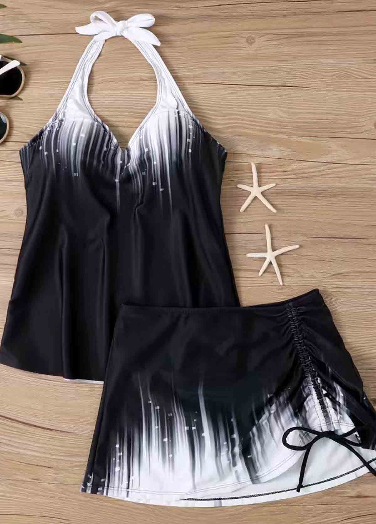 Drawstring Contrast Color 2 Piece Tankini Set