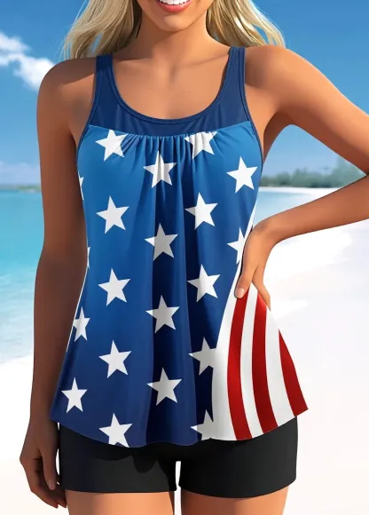 Mid Waisted Flag Print Tankini Set