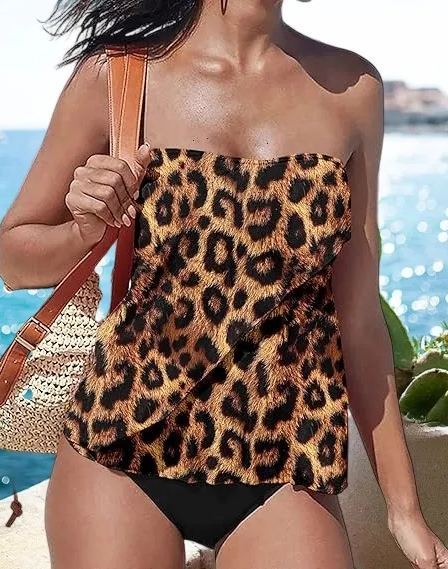 Off Shoulder Bandeau Strapless Tankini Bathing Suit