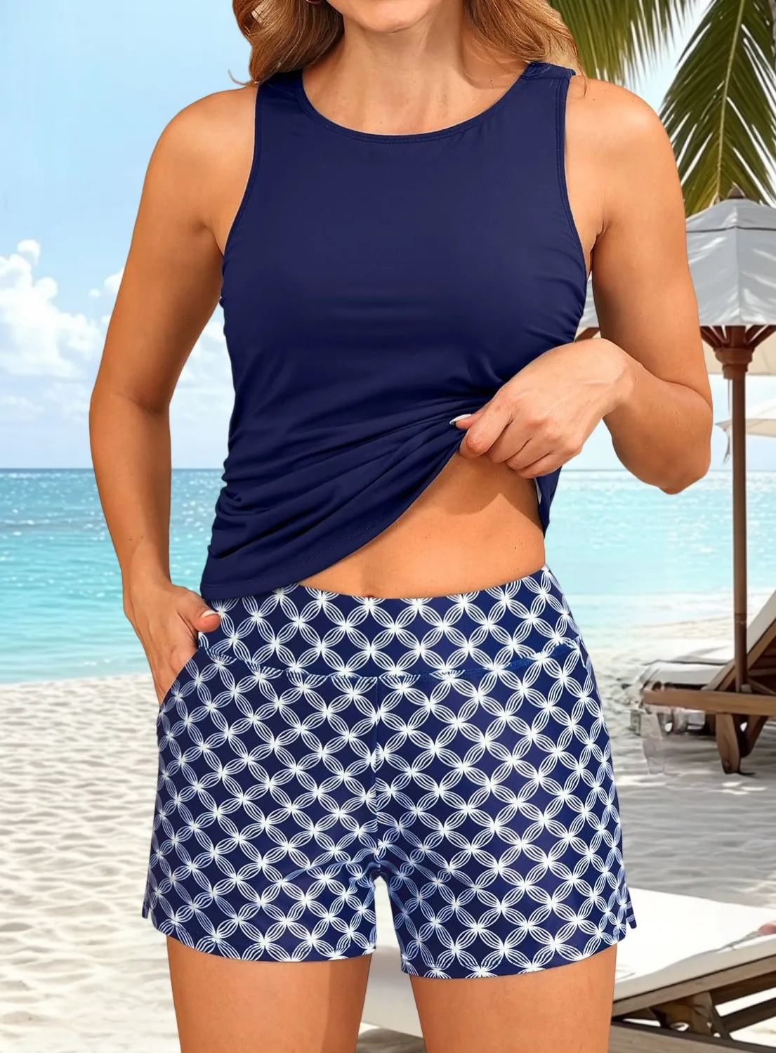  High Neck Wide Straps Tankini Set