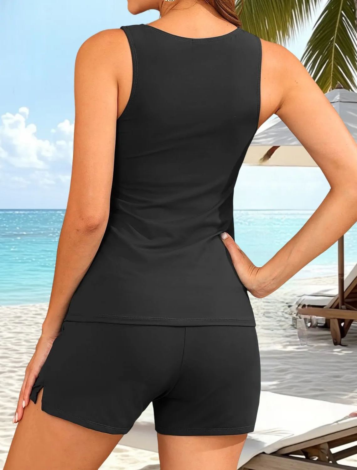  High Neck Wide Straps Tankini Set