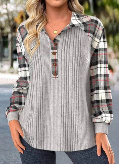 Tummy Coverage Plaid Long Sleeve T Shirt