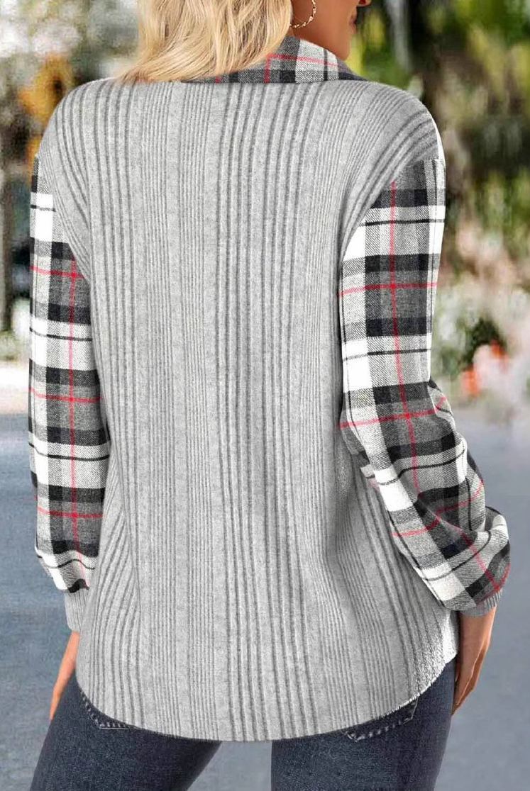 Tummy Coverage Plaid Long Sleeve T Shirt