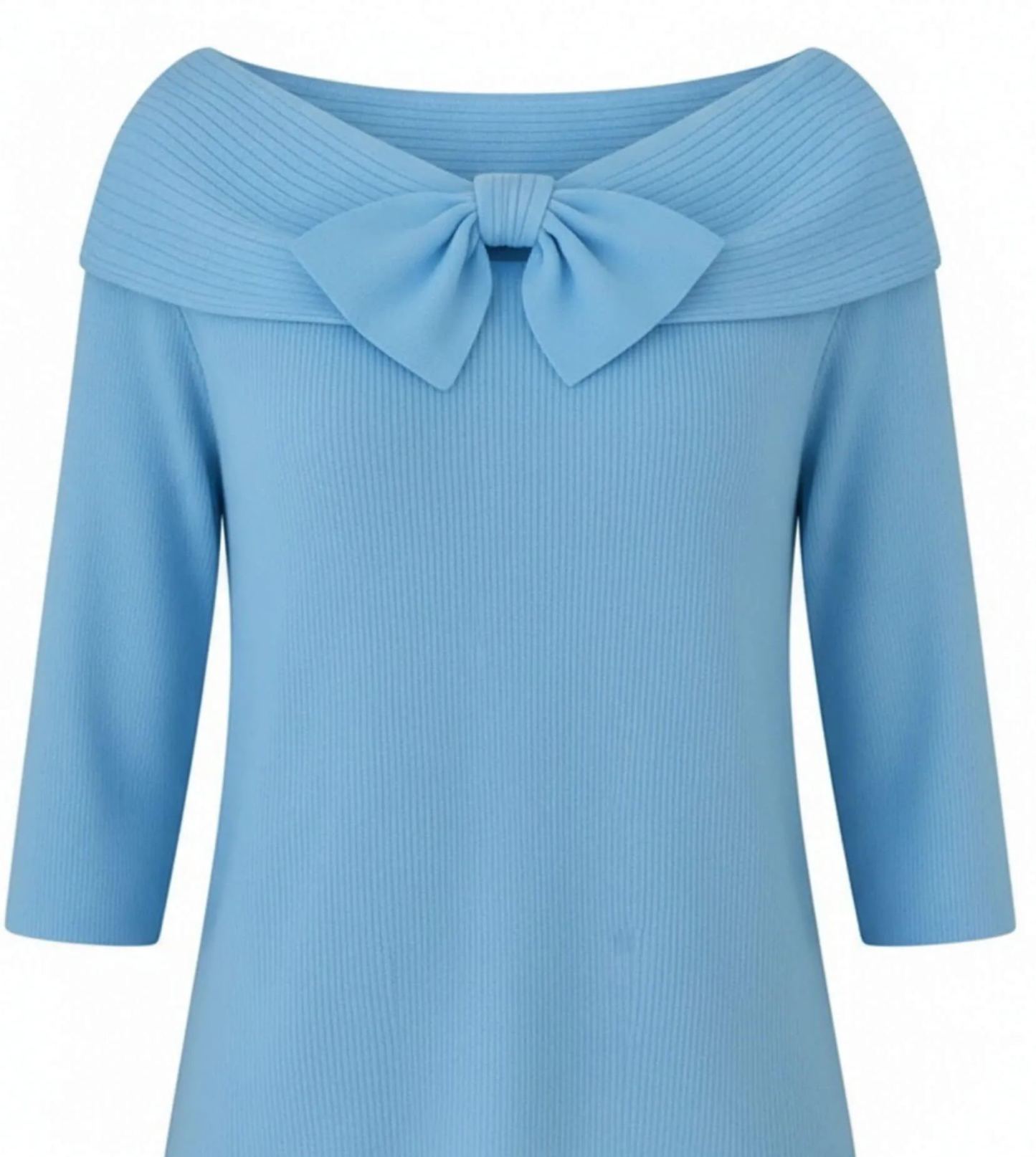   Round Neck 3/4 Sleeve Bow Casual Knit Pullover