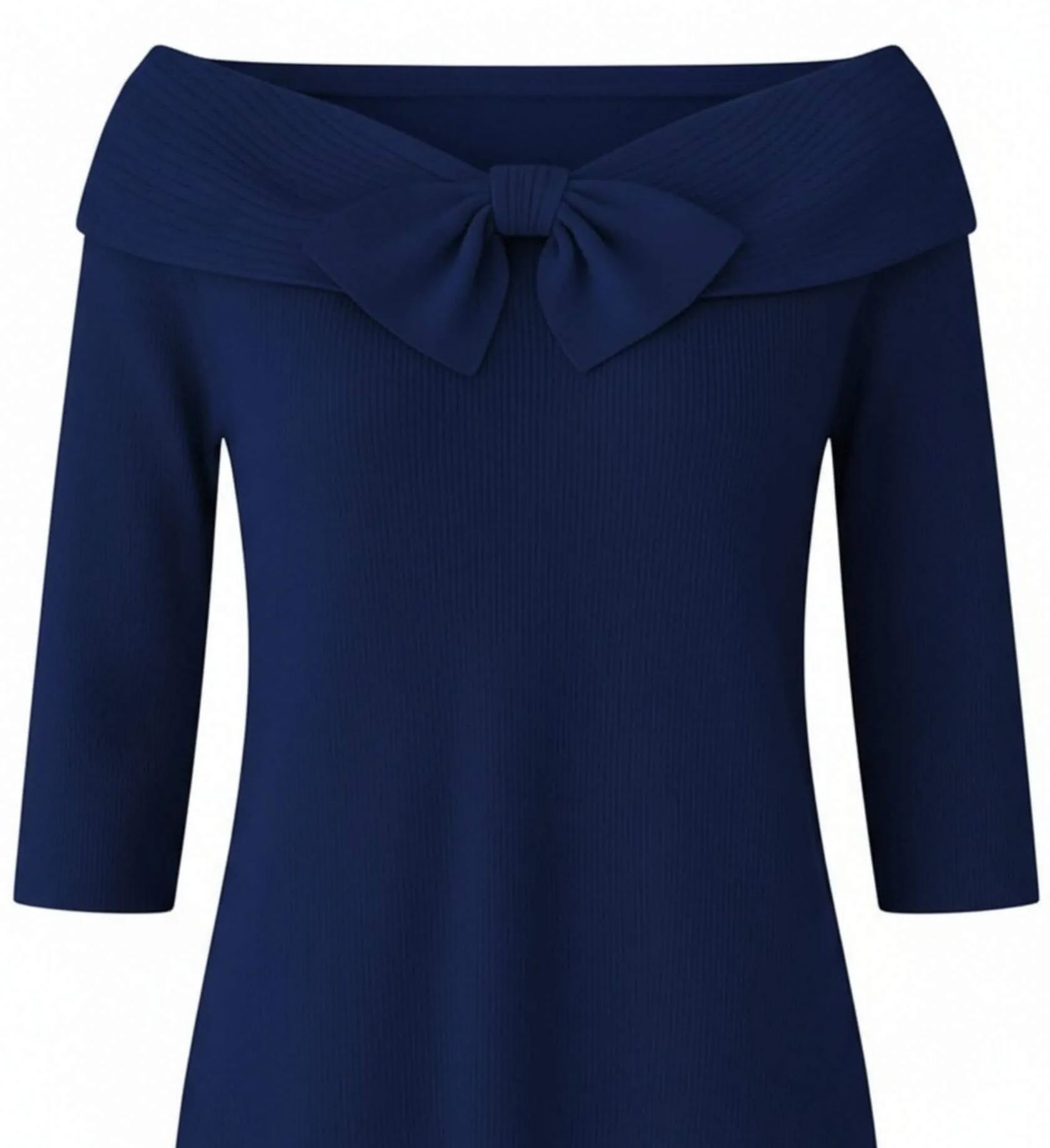   Round Neck 3/4 Sleeve Bow Casual Knit Pullover