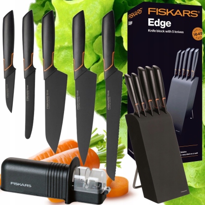Limitált kiadás: Fiskars Edge 5 darabos késkészlet blokktartóval + élező szett – Éles konyhakések minden napra
