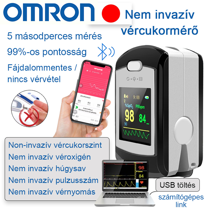  Omron nem invazív vércukormérő (5 másodperces mérés/99%-os pontosság)