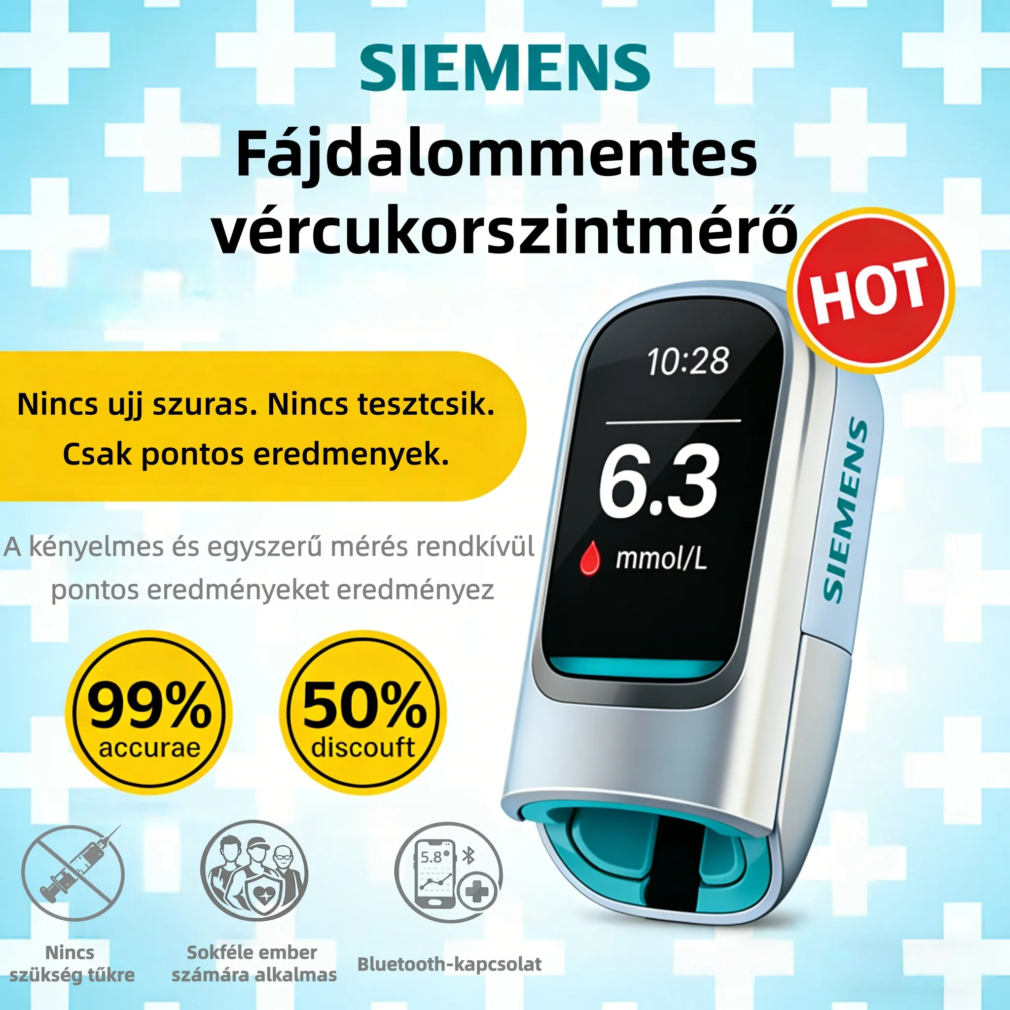 🔥 Siemens™ Non-invazív vércukormérő – intelligens, tűmentes glükózmonitorozás bárhol, bármikor 💙