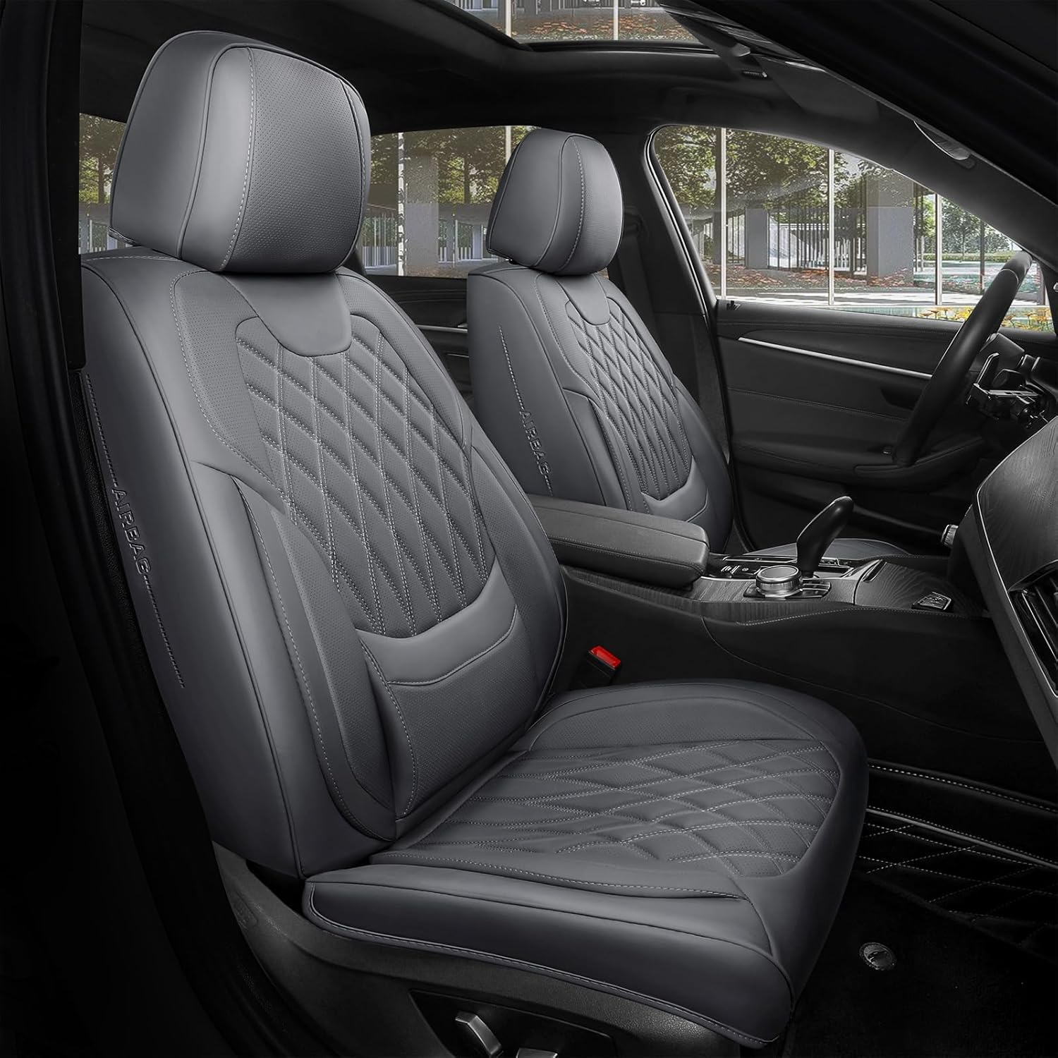 FREESOO Autó Üléshuzat Szett – Műbőr Nappa Üléshuzatok, Légáteresztő, Vízálló Első Ülésekhez, Deréktámaszos Párnával, Univerzális Méret Szedánokhoz, SUV-okhoz és Pickup-okhoz