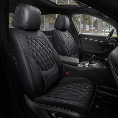FREESOO Autó Üléshuzat Szett – Műbőr Nappa Üléshuzatok, Légáteresztő, Vízálló Első Ülésekhez, Deréktámaszos Párnával, Univerzális Méret Szedánokhoz, SUV-okhoz és Pickup-okhoz