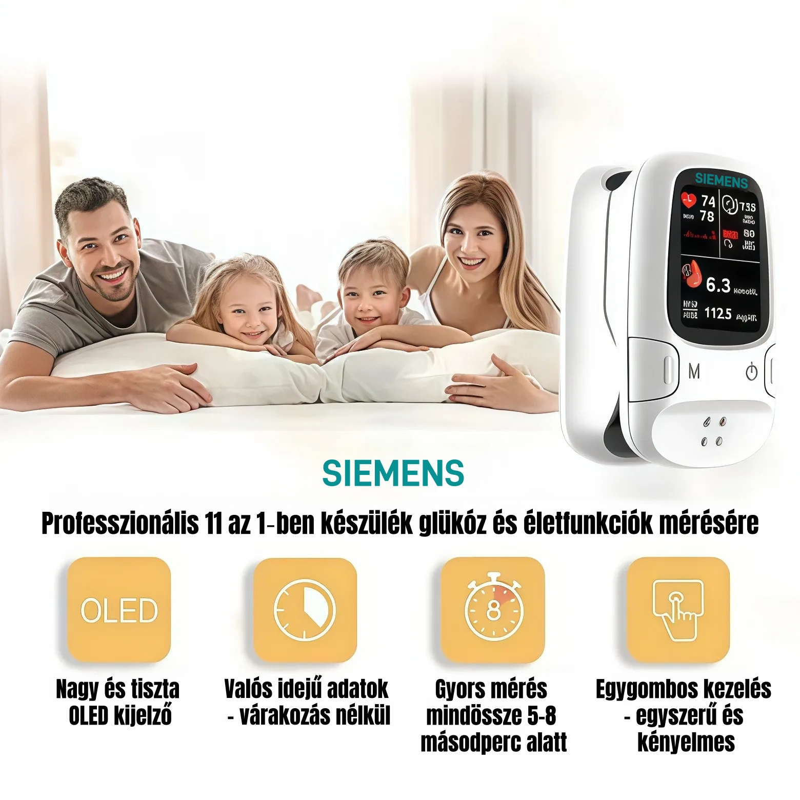 Siemens™ nem invazív intelligens glükométer – kényelmes és pontos vércukorszint-ellenőrzés