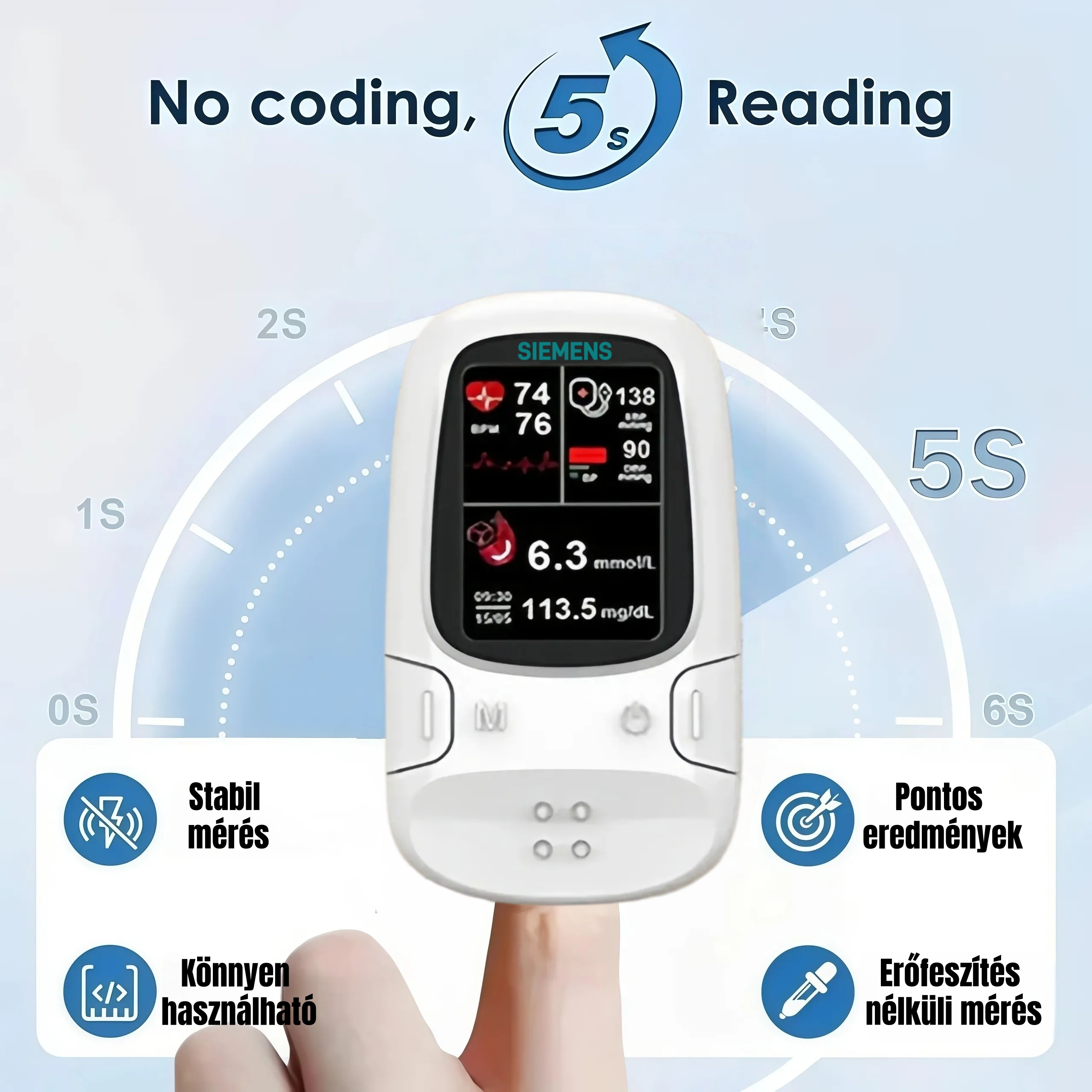 🔥 Intelligens szúrásmentes vércukorszint-mérő – gyors, fájdalommentes ellenőrzés otthon 🩸