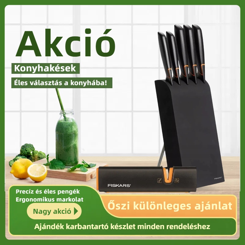 Limitált kiadás: FISKARS® 5 DB-OS KÉSKÉSZLET FISKARS EDGE BLOKKBAN, ÉLES KONYHAKÉS + ÉLEZŐ SZETT