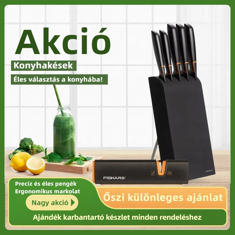 Limitált kiadás: FISKARS® 5 DB-OS KÉSKÉSZLET FISKARS EDGE BLOKKBAN, ÉLES KONYHAKÉS + ÉLEZŐ SZETT