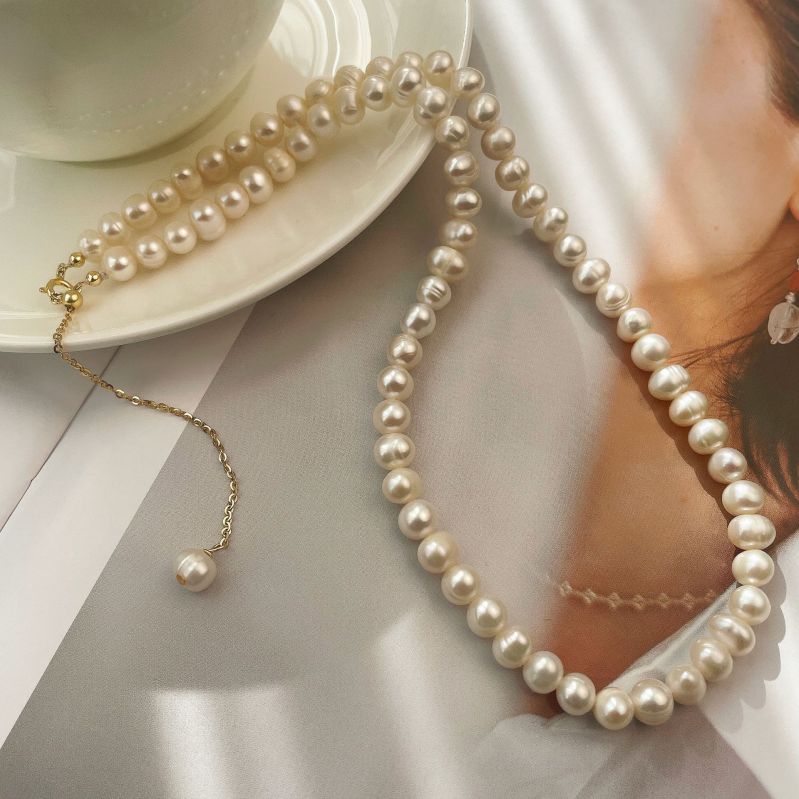 📿 Colier de perle de apa dulce placat cu aur de 18k