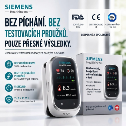 🩸 Siemens™ 11v1 bezbolestný glukometr bez píchání • Bez testovacích proužků • Výsledky za pouhých 5 sekund